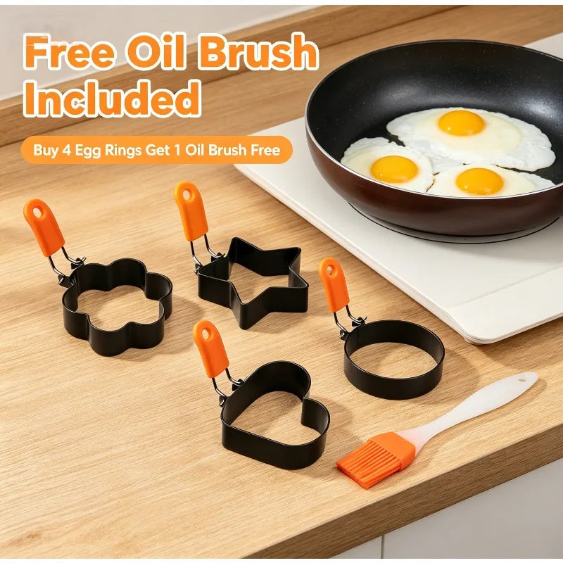 Stainless Steel Omelette Ring Used for Grills and Frying Pans Oil Brushes Pancakes and Egg Shakers with Silicone Handles Qme