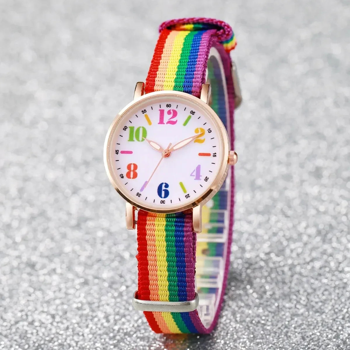 Pride Day Rainbow Watch Bracelet Set For Women Girls Colorful Large Number Dial Nylon Strap Quartz Wrist Watch Student Casual Gi Qme