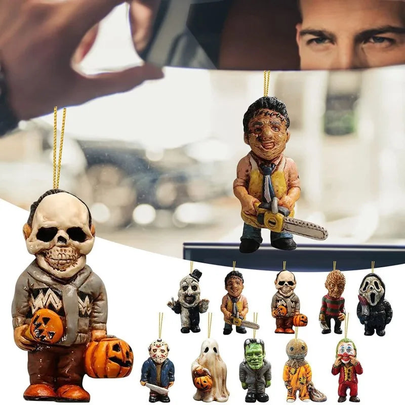 Horror Movie Killer Resin Pendant Cosplay Halloween Party Decoration Prop Scary Pumpink Head Mask Car Accessries Festival Gift Qme