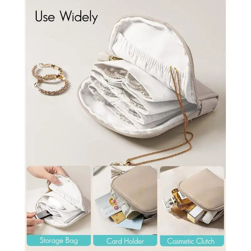 Tassel PU Leather Jewelry Storage Bag Earrings Bracelet Organizer Large Capacity Mini Cosmetic Gift Bag Qme