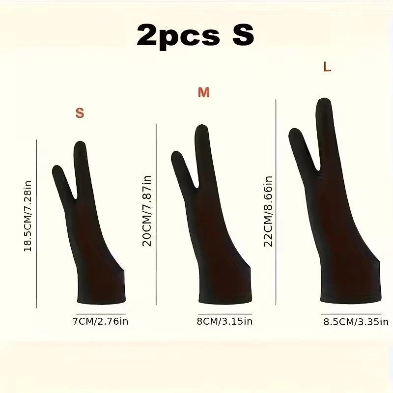 2Pcs artist painting gloves universal left and right hands, two fingers smooth elastic breathable stylus pencil sketch painting Qme 2pcs S