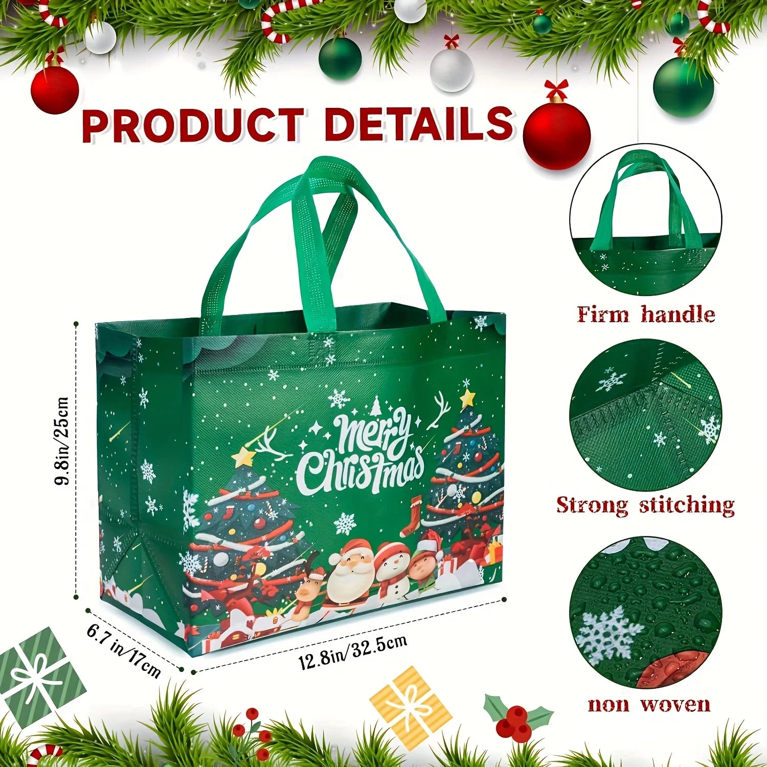 8Pcs large Christmas gift bag, reusable non-woven Christmas shopping bag, suitable for New Year, Christmas decoration party supp Qme