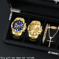 2026 Blue light glass men's watch steel strap quartz watch three eye business casual watch Qme Golden