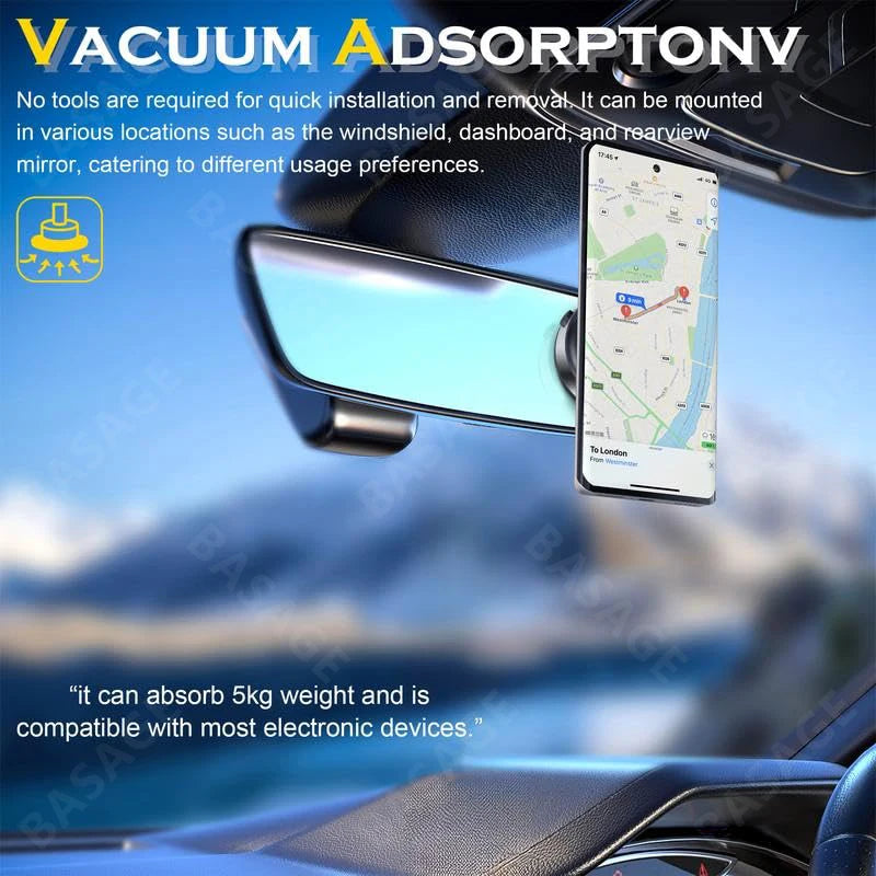 Car Magnetic Vacuum Adsorption Bracket 360 Degree Rotating Aluminum Alloy Mobile Phone Holder For 4.7-inch Or Above Smartphones Qme