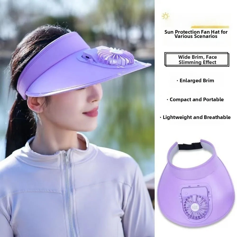 USB Rechargeable Cooling Fan Hat Breathable Large Brim Empty Qme