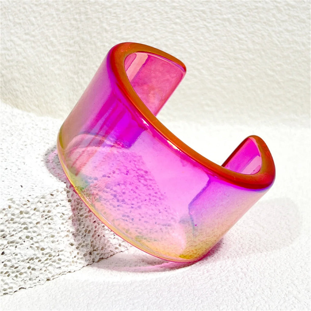 Cool Ins Transparent Acrylic Resin Open Bangle Bracelet for Women Geometric Korean Retro Wide Bracelet Girls Hand Jewelry Bangle Qme shenfen 60