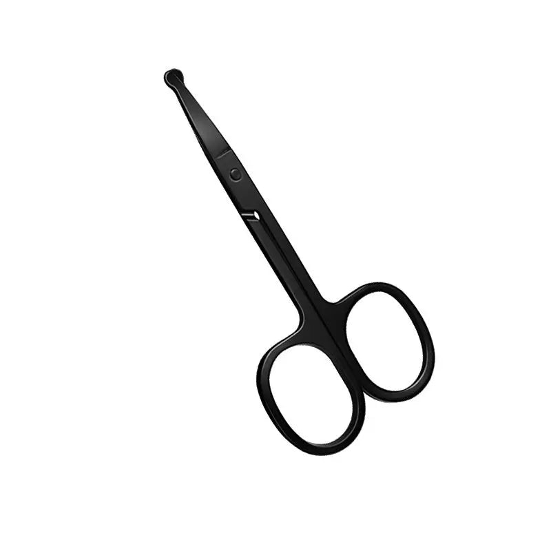 Silver Mirror Light Black Round Head Safety Nose Hair Scissors Qme 1pc