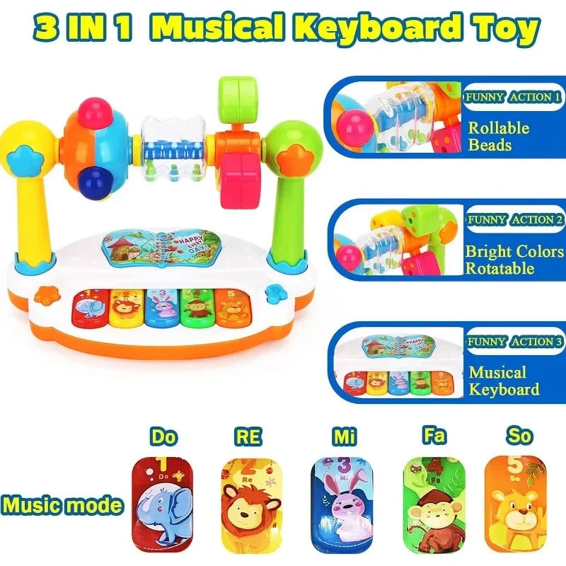 Baby Piano Toys Kids Rotating Music Keyboard Light Sound, Musical Toy for Toddlers,Early Educational Music Toy Gift Random Color Qme