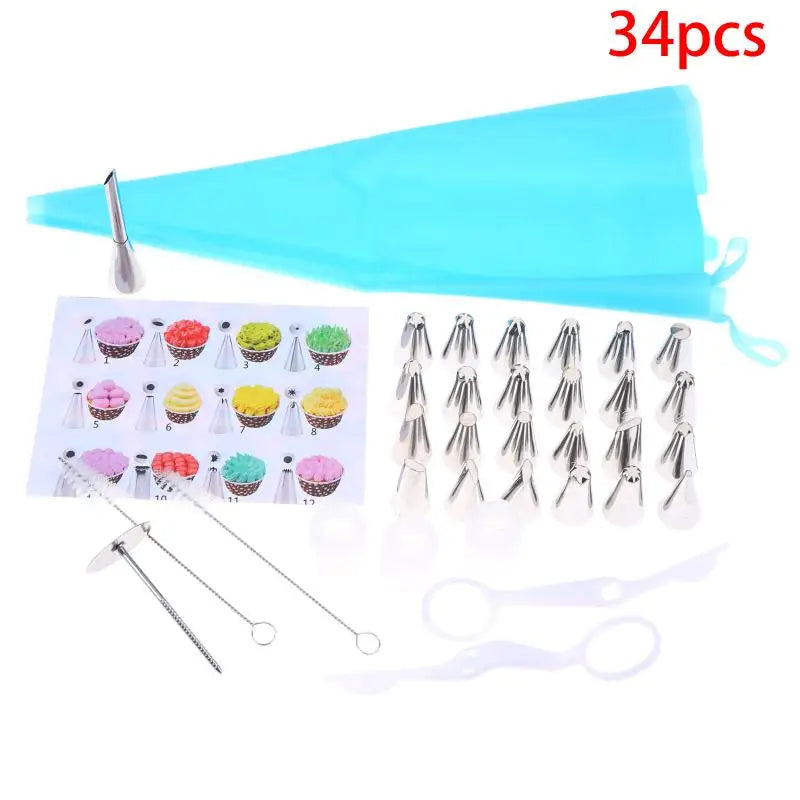 Stainless Steel 24 Icing Cream Piping Nozzle Tips Cake Decorating Qme 34PCS