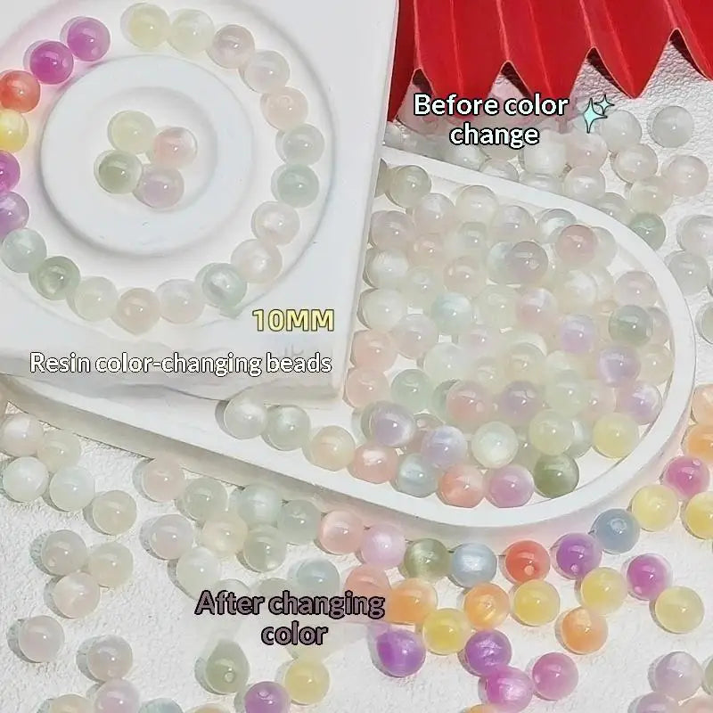 10mm UV Reactive Cat Eye Resin Round Beads 10Pcs Color Shift Spacer Beads DIY Handmade Jewelry Making Accessories Charms Qme