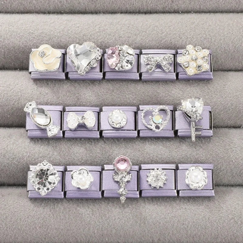 2026 Y2K Charm Beautiful Purple Sunset Zircon Italian Charm Links Fit 9mm Bracelet Stainless Steel DIY Jewelry Making Wholesale Qme