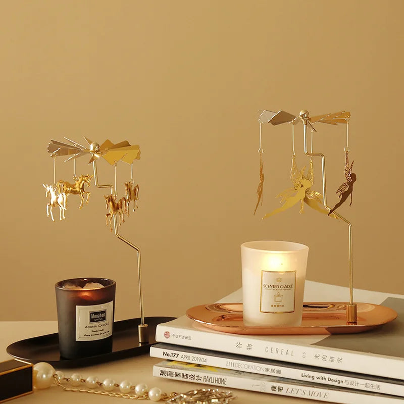 Tray Rotating Candlestick Scented Candle Romantic Walk Horse Lamp European Windmill Creative Swing Birthday Wedding Gift Qme