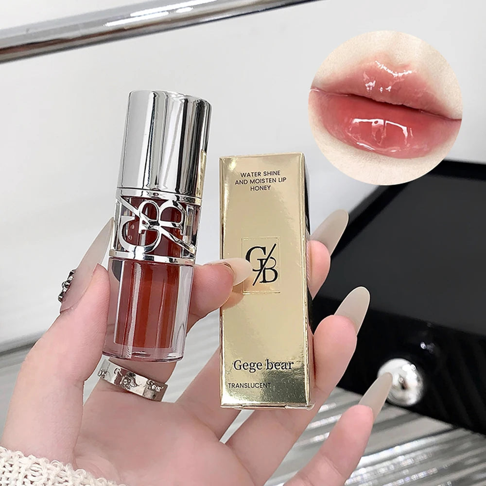 Gege Bear Glittering Mirror Lip Glaze, Watery Shimmering Light Lip Gloss Makeup 8 Colors, Hydrating Moisturizing, Long Lasting Qme