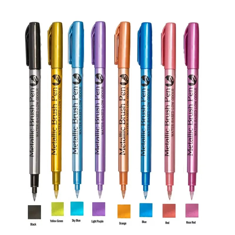 8/12 Colors Metallic Markers Pens Color Paint Pens for Black Paper, Glass, Rock Painting, DIY Scrapbook Album Qme 8 pcs A
