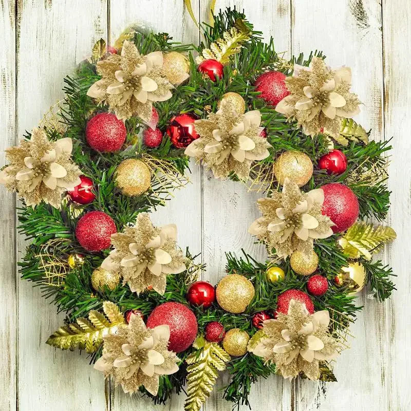 Glitter Christmas Flowers Xmas Tree Ornaments Christmas Decorations for Home 2025 Navidad Noel Natal Gifts New Year 2026 Qme