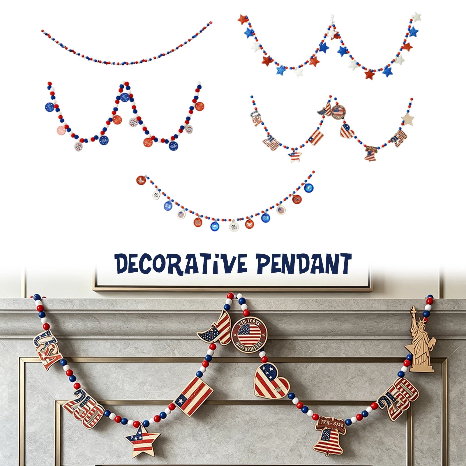 250th Indenpedant Day Red Blue White Color Pattern Banner Anniversary Celebration DIY Decoration for Home Living Room Garden Qme
