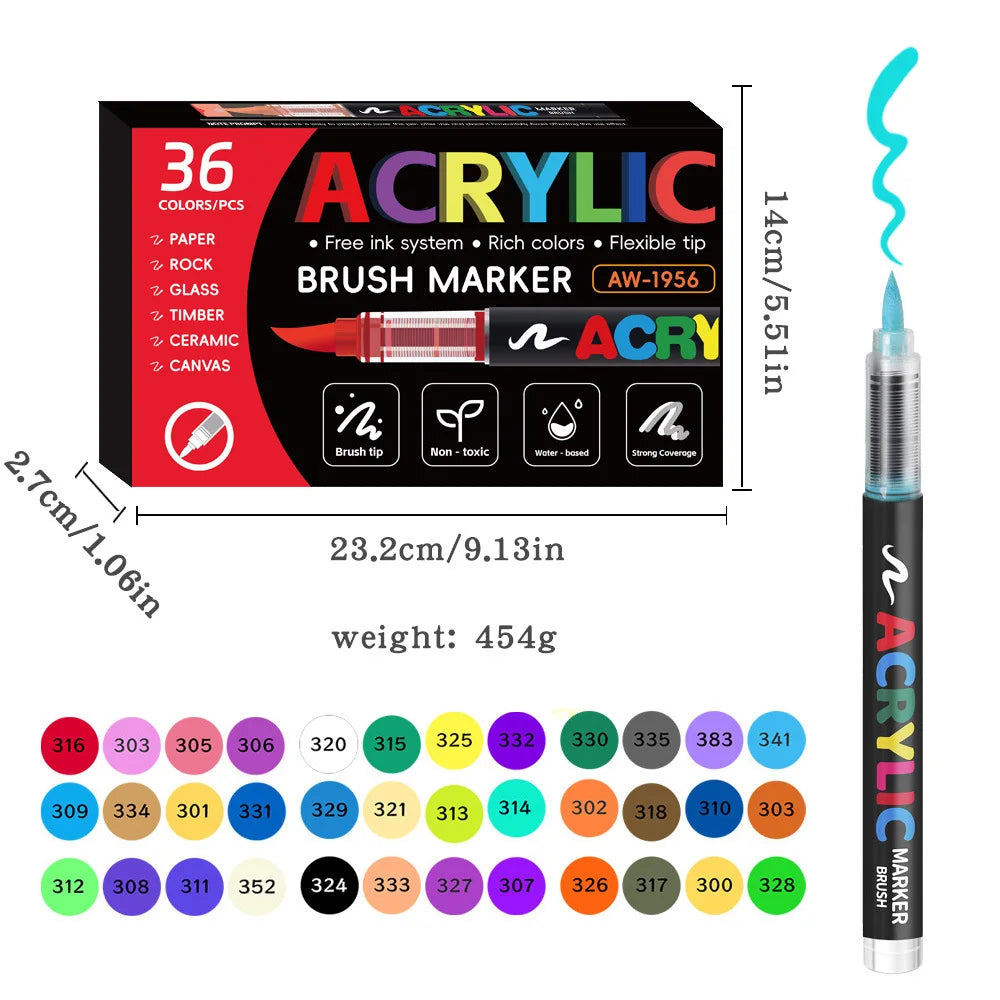 168 Colors Acrylic Markers, Automatic Ink Control System with Soft Brush Tip Acrylic Paint Pens for Rock Painting, DIY Crafts Qme 36 colors