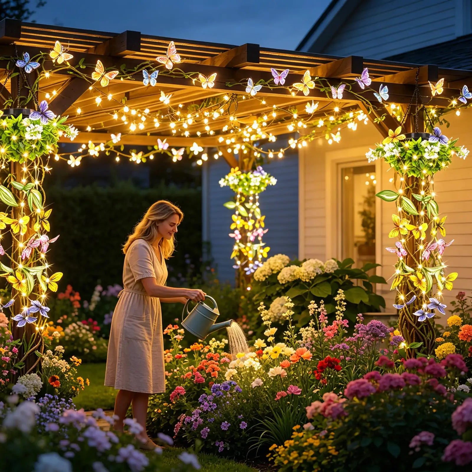 Butterfly Solar Light Hangable Waterproof Yard Vine Lamp Patio Wall Qme
