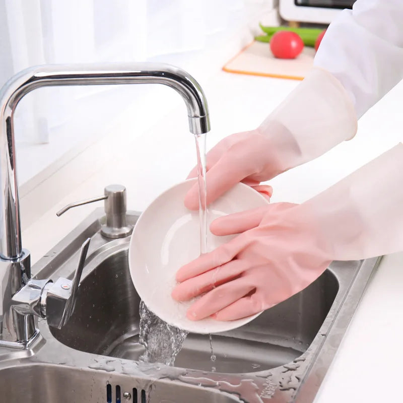 Wear Resistant Oil-proof Rubber Gloves Non-slip Household Cleaning Qme pink M