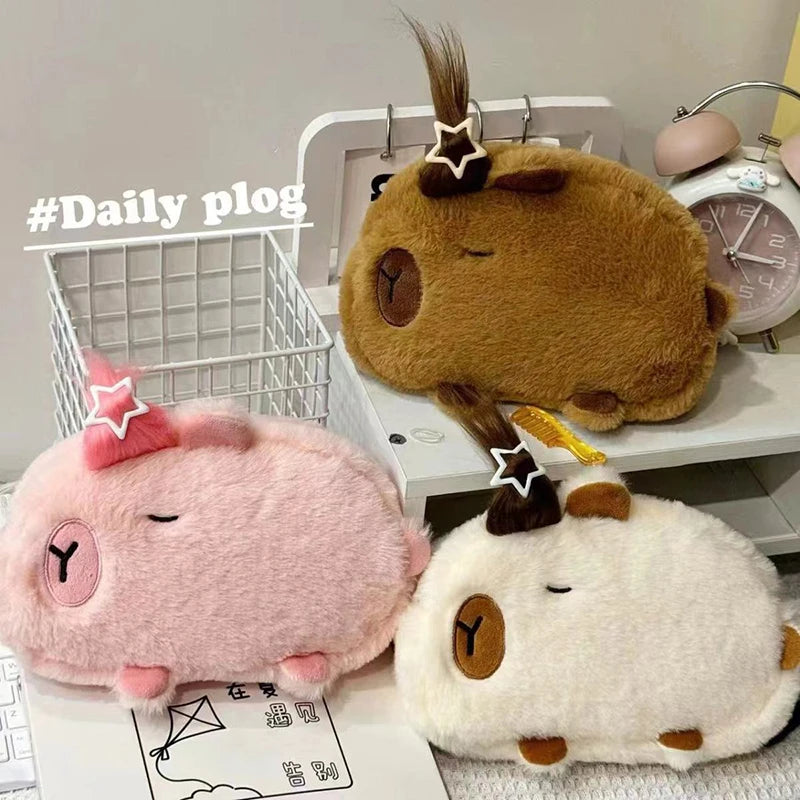 Kawaii Cartoon Creative Pencil Bag Student Capybara Plush Stationery Qme