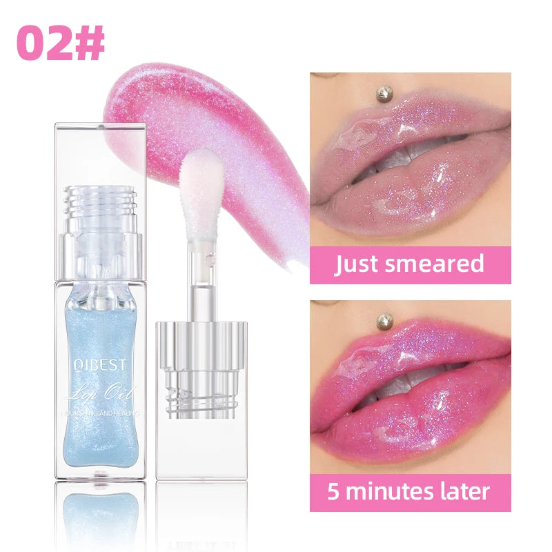QIBEST 1pc Temperature Color Change Lip Oil Lipgloss Moisturizing Lasting Pink Clear Lip Glaze Pearlescent Lipgloss Makeup New Qme 02