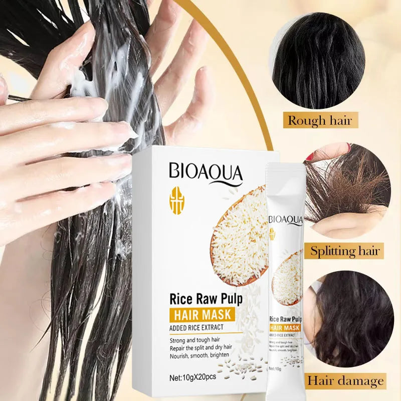 Rice Magical Keratin Hair Mask 5 Seconds Repair Damaged Frizzy Hairs Soft Smooth Shiny Moisturizing Nourish Hair Root Care Qme
