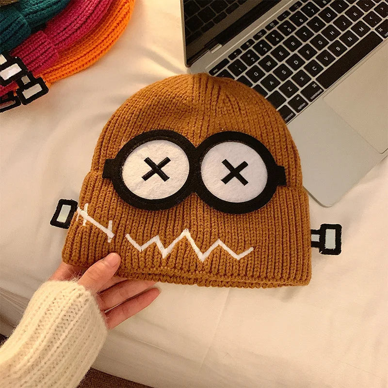 Funny Cute Knitted Woolen Hat Women Autumn Winter Cartoon Warm Qme Tan