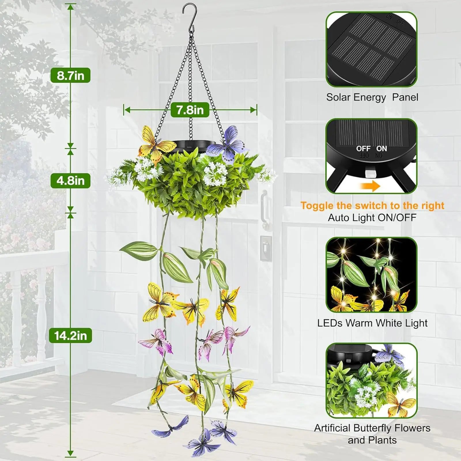 Butterfly Solar Light Hangable Waterproof Yard Vine Lamp Patio Wall Qme