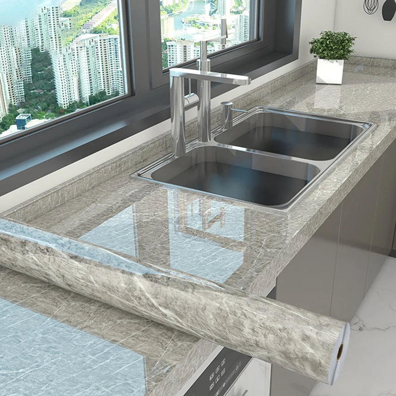 Marble Kitchen Self-adhesive Oilproof Tile Wallpaper Moisture-Proof Countertop Pantry Sticker Bathroom Waterproof Wall Stickers Qme Ice Enamel Gray 40x500cm