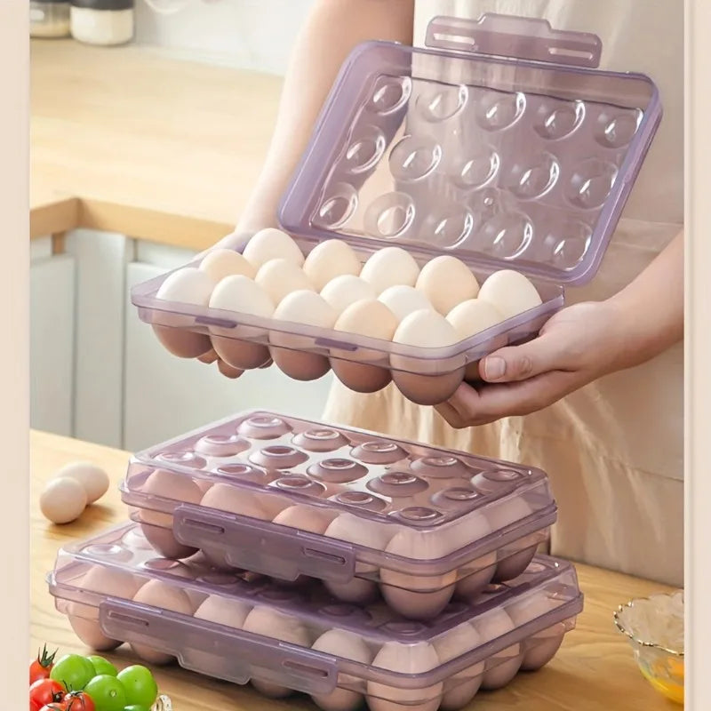 1pc Portable 6/15/24 Grid Egg Storage Box with Lid Durable Plastic Egg Storage Box Anti-collision Space-saving Egg Tray Qme
