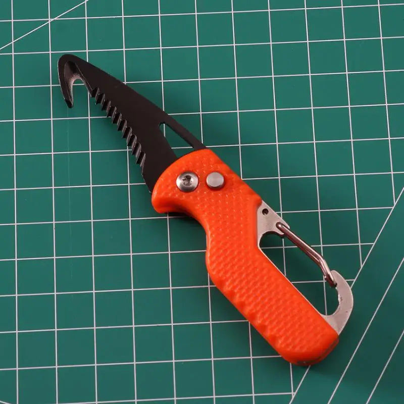 Outdoor Camping Portable Folding Knife Multifunctional Serrated Hook Qme 1 Orange