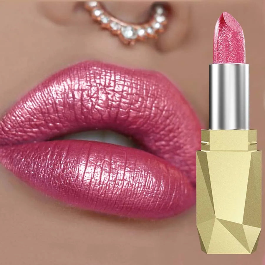 Bold Intense Glitter Shiny Metallic Lipstick Pearlescent Lip Tint Qme 107