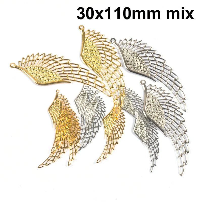 10Pcs Angel Wings Filigree Wraps Connectors For Making DIY Jewelry Accessories Findings Metal Crafts Scrapbook Home Decor yk0907 Qme 30x110mm-mix-2