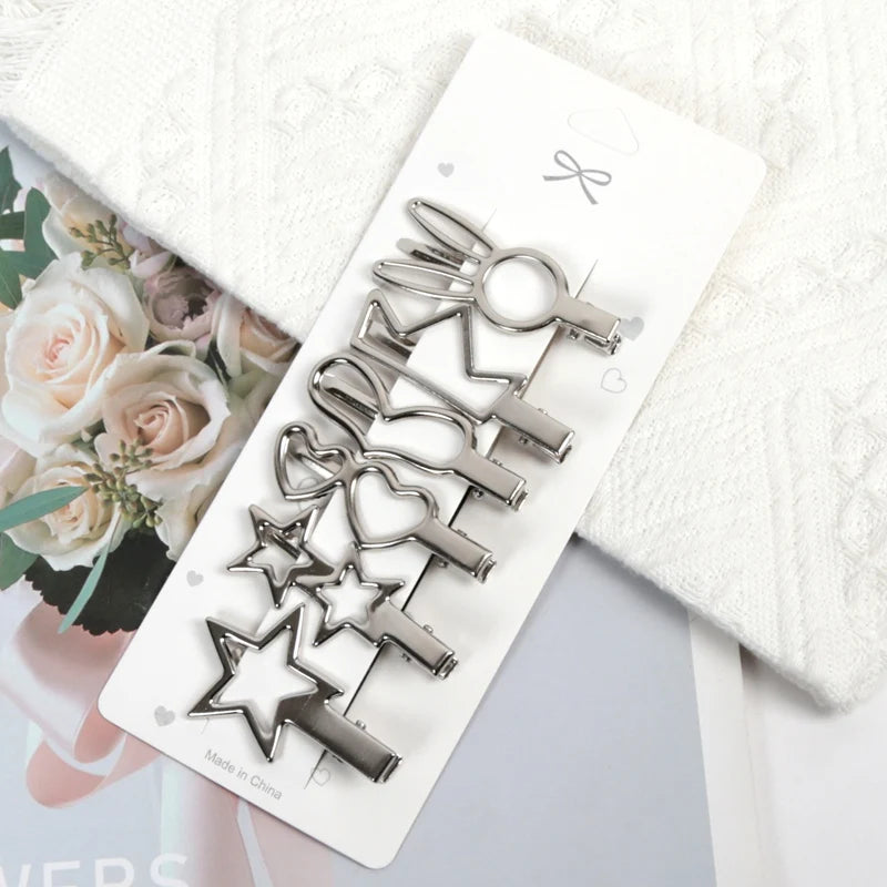 Sliver Metal Hair Clips Women Y2K Duckbill Hairpin Personality Qme A5-6pcs