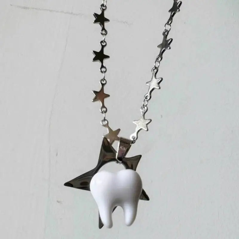 Unique Design Y2k Necklace Heart Star Cute Teeth Splicing Clavicle Chain Qme