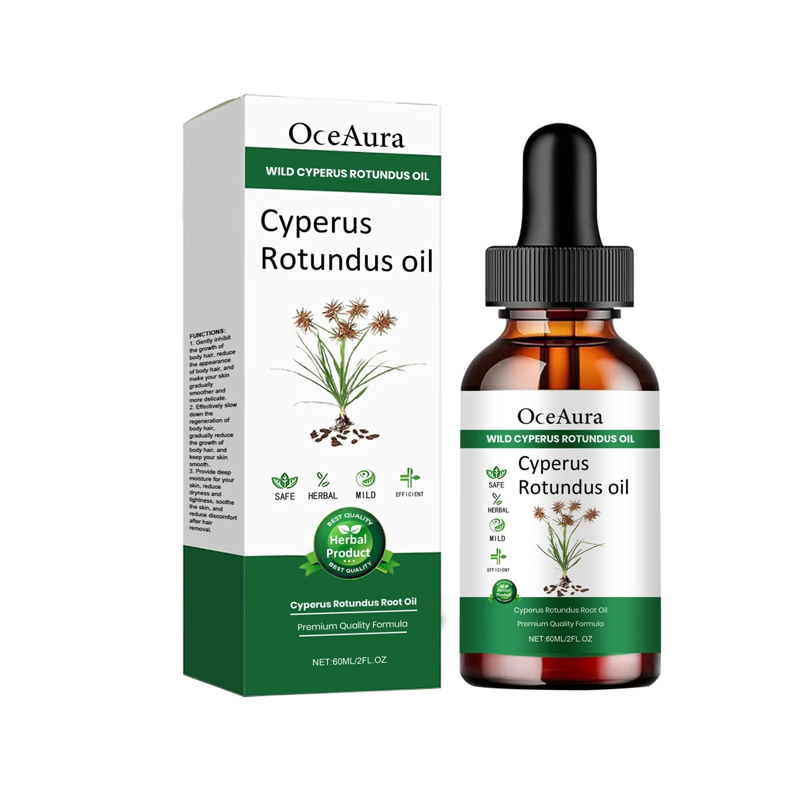 Cyperus Rotundus Oil for Hair Removal Skin Care Serum Soothe Dry Tight Redness Tighten Pores Reduce Hair Growth Delay Essence Qme 60ml Boxed