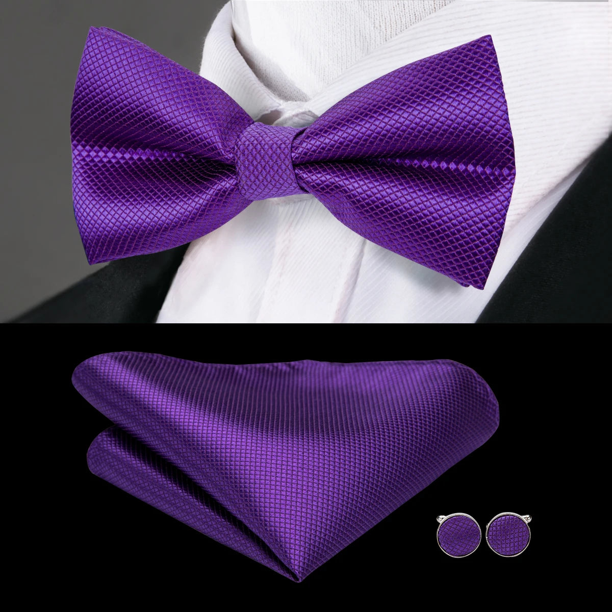 Hi-Tie Classic Bow Ties for Men Silk Butterfly Pre-Tied Male Bowtie Pocket Square Cufflinks Set Jacquard Paisley Floral Wedding Qme LH-768