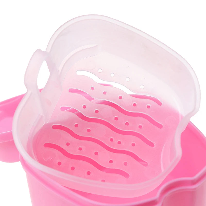 Denture Bath Storage Box Dental False Teeth Organizer Hanging Net Qme
