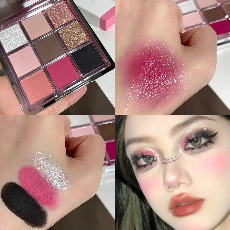 9-Color Eye Shadow Palette Vibrant Colors Shiny Waterproof Durable Qme