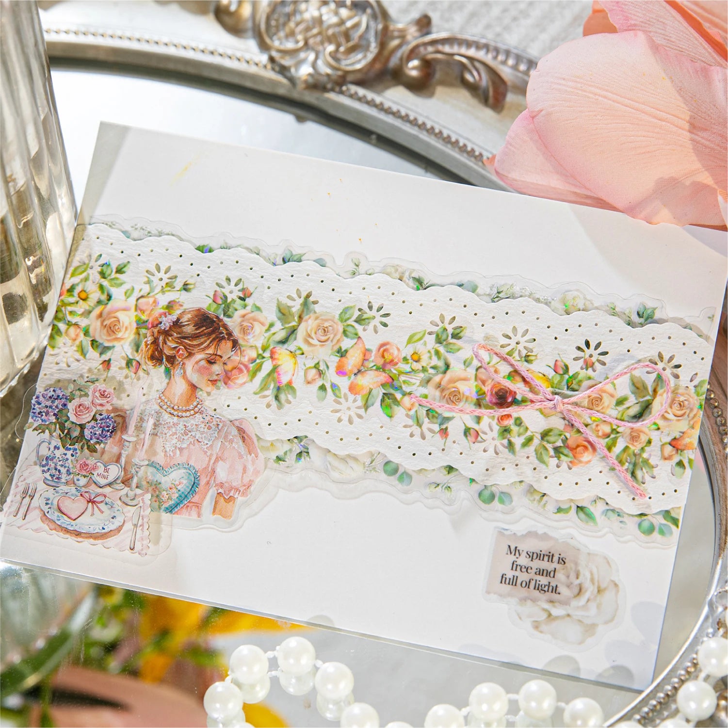 2 Roll 200cm PET Shell Light Tape Spring Fresh Flower Hand Account DIY Greeting Card Cup Photo Frame Notebook Decoration Tape Qme