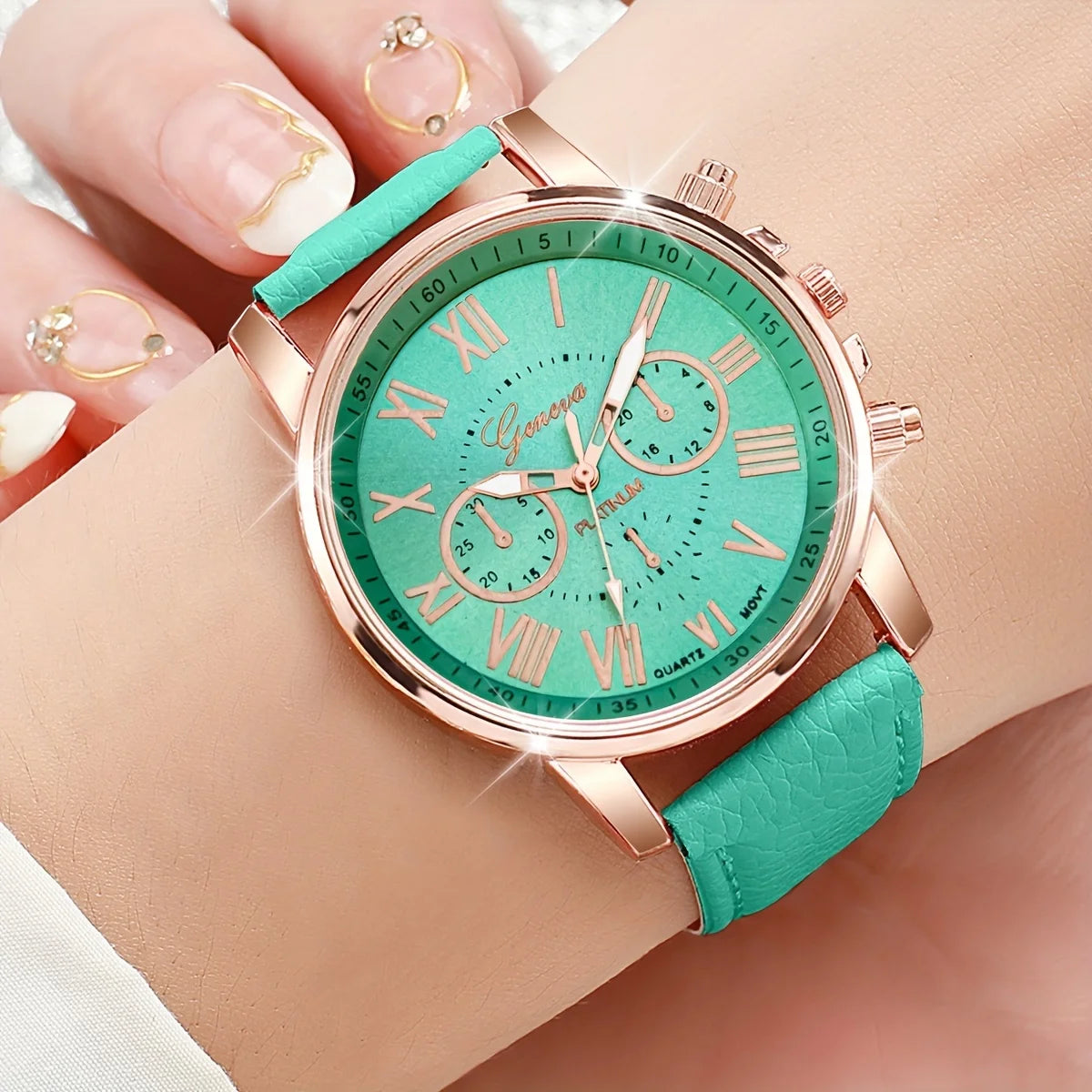 10 pcs Fashion Women's Watch Set Candy Color Casual Silicone Strap and PU Strap Quartz Watch Set Qme 4