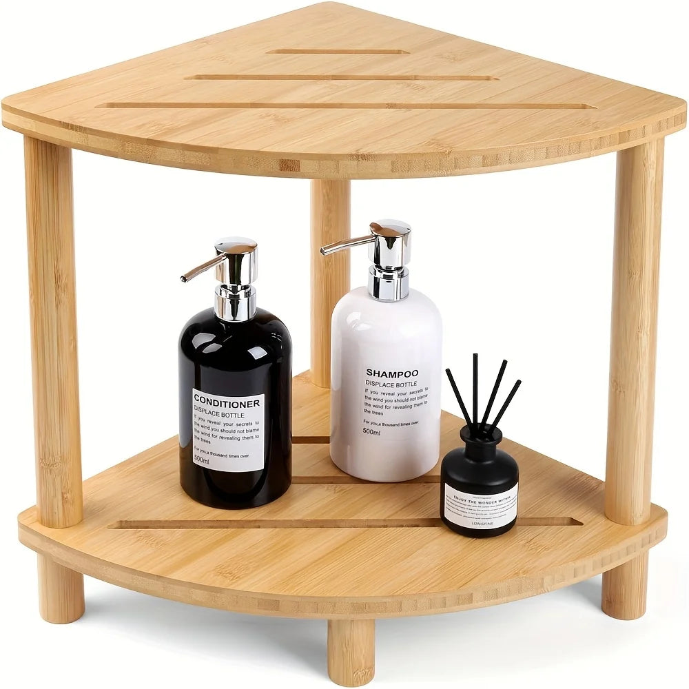 Shower Foot Rest Wood Shower Stool for Shaving Legs Waterproof Corner Shower Stool with Storage Shelf for Inside Shower Spaces Qme Arc sector