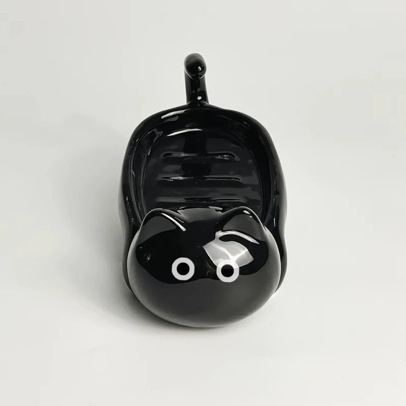 Siamese Cat Ceramic Soap Box Simplicity Household Creative Cute Qme Black