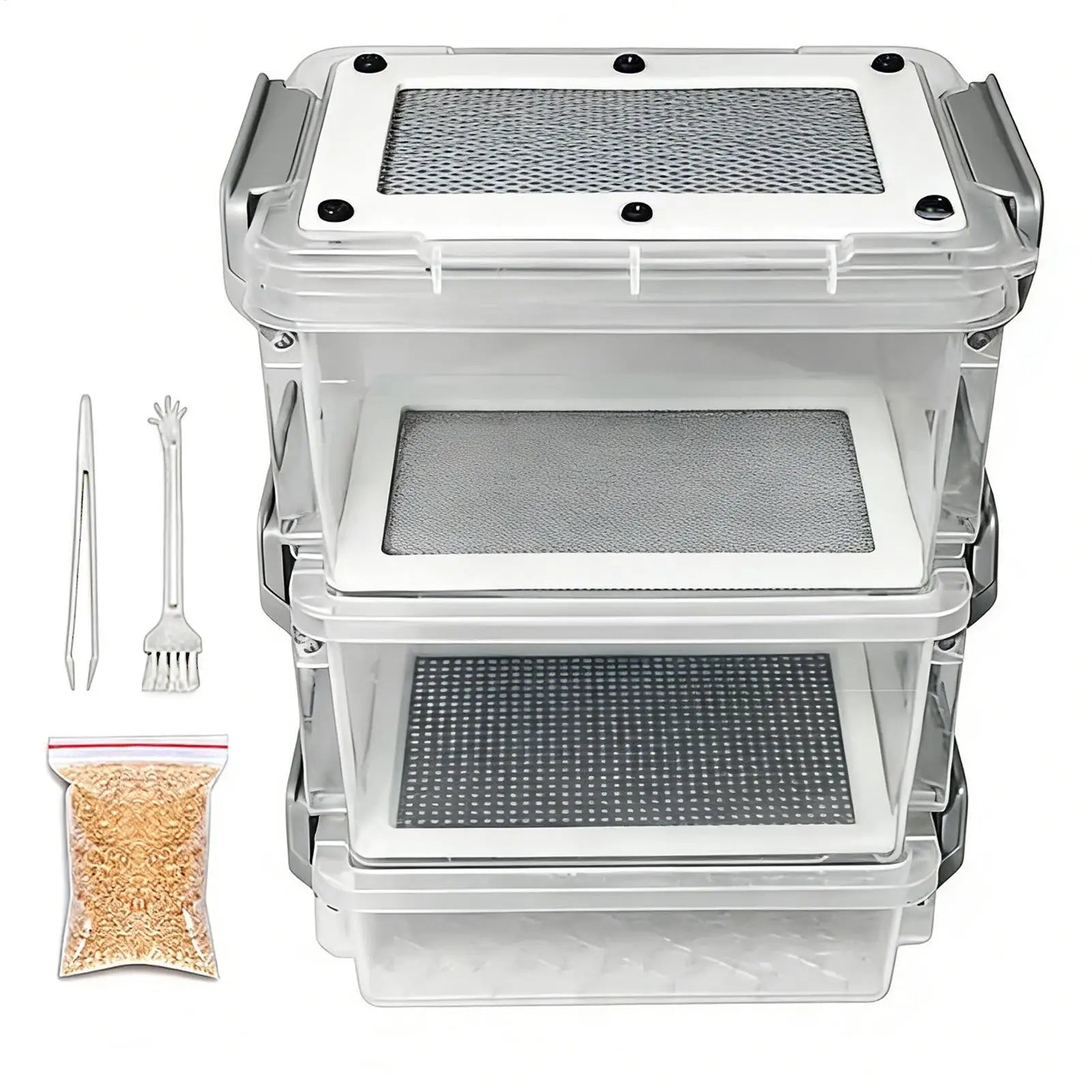 Mealworm Breeding Kit 3-Layer Silkworm Feeder Bin Corn Worm Breeder Box for Pet Parents Animal Lovers Keepers Breeders Hobbyists Qme