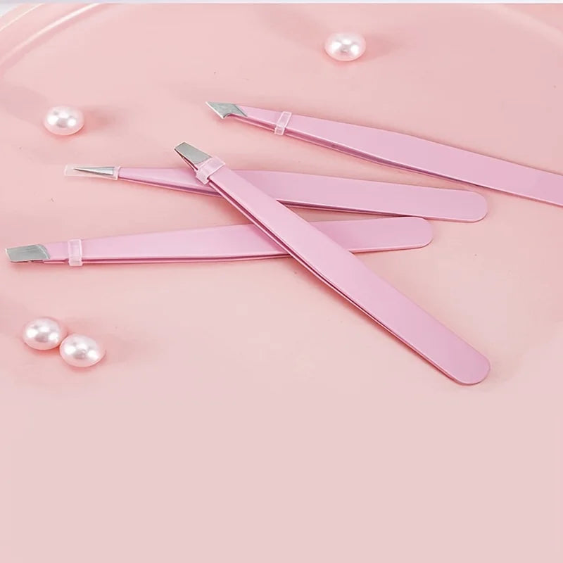 Pink eyebrow care set: tweezers, for precise shaping and removal of ingrown hairs, eyebrow tweezers Qme Pink