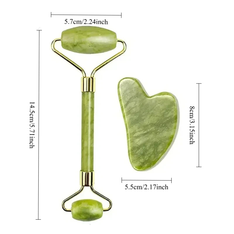 Natural Jade Roller Face Gua Sha Stone Body Neck Massager Acupoint Qme green
