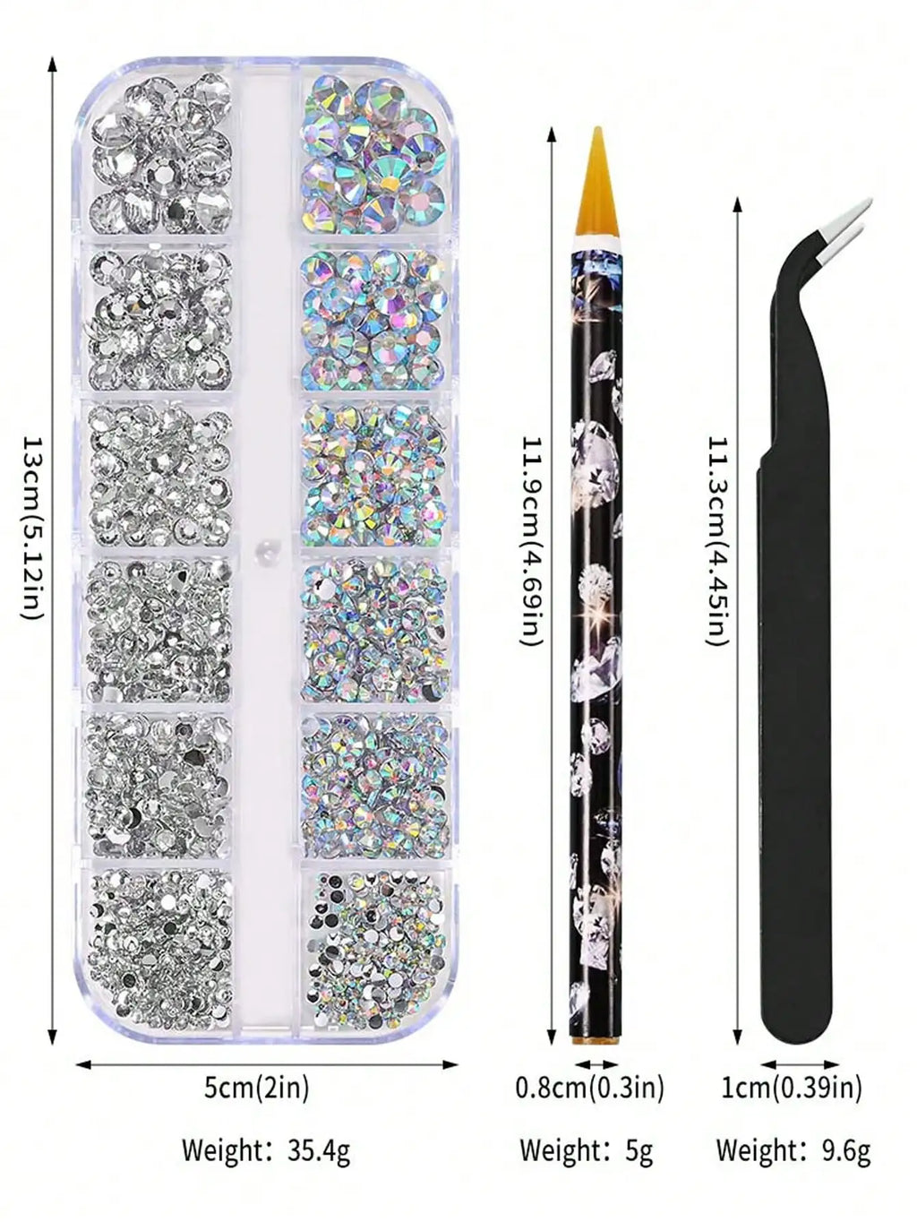 Multi-size AB Crystal Nail Rhinestones Flat Bottom Clear Diamond Gems Qme