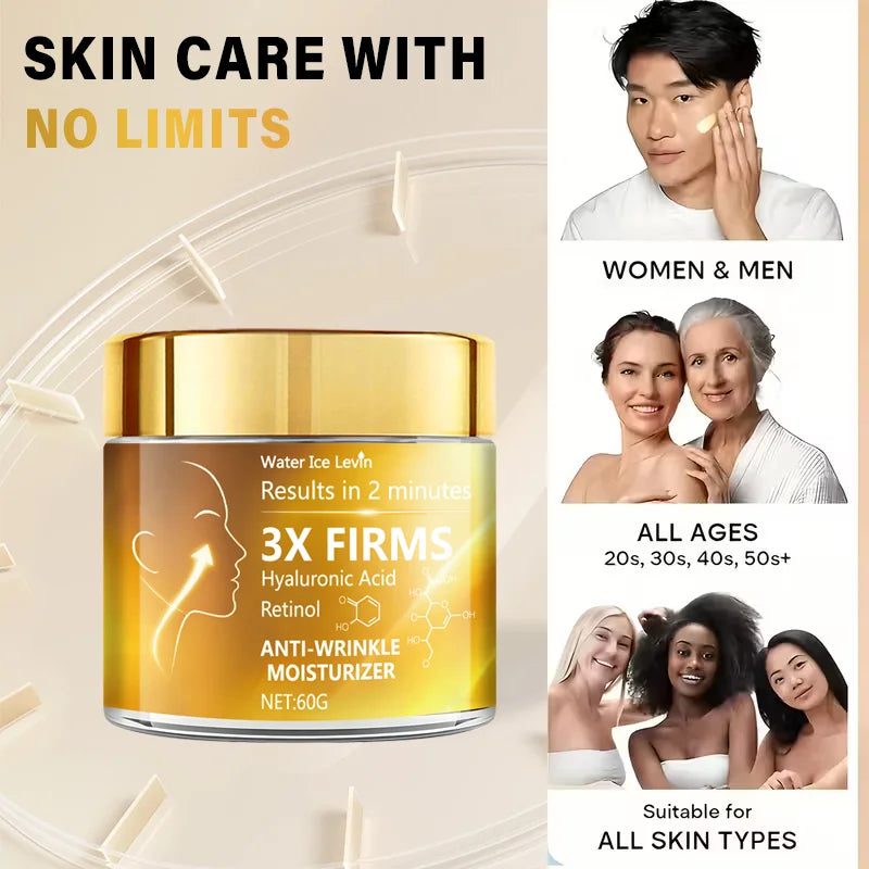 3X Anti-Wrinkle Face Cream with Hyaluronic Acid & Retinol for Visible Firming in 2 Minutes. Qme