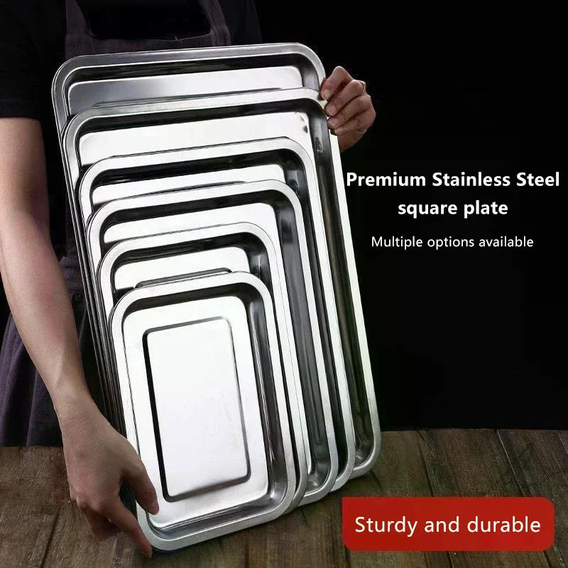 Stainless Steel Barbecue Tea Storage Serving Trays Rectangle Steamed Rice Sausage Plate Grill Meat Restaurant Metal Utensils 1PC Qme