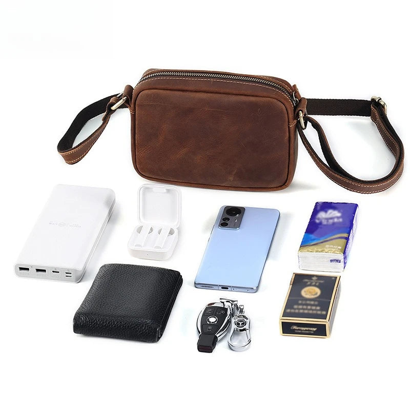 Men's Full Leather Retro Crossbody Messenger Bag Qme